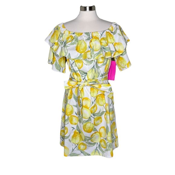 Betsey Johnson 14 off the shoulder lemon print dress - Picture 1 of 10